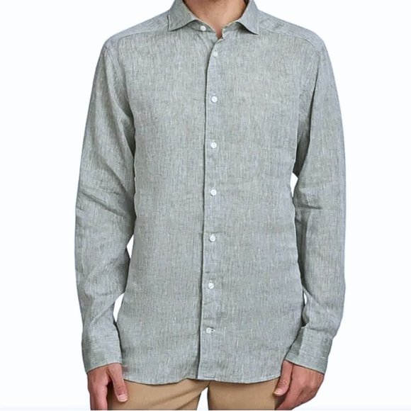 Banana Republic Other - BANANA REPUBLIC Rare Gray Chambray LinenBlend SlimFit ButtonDown LongSleeve Sz M
